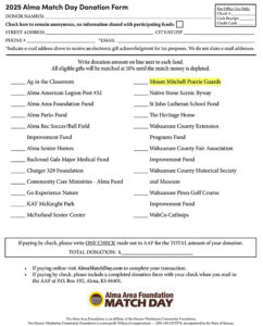 download form to make donations toward Mount Mitchell Heritage Prairie Park - all funds will be matched, so don't miss your chance!